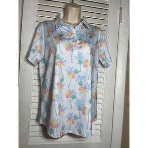 Sunday Swagger Womens Polo Shirt Pineapple Sunglasses Palm Trees Golf Top Size L